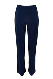 Product shot of the Travel Wide Leg Pant in colour Navy (Blue), from the back