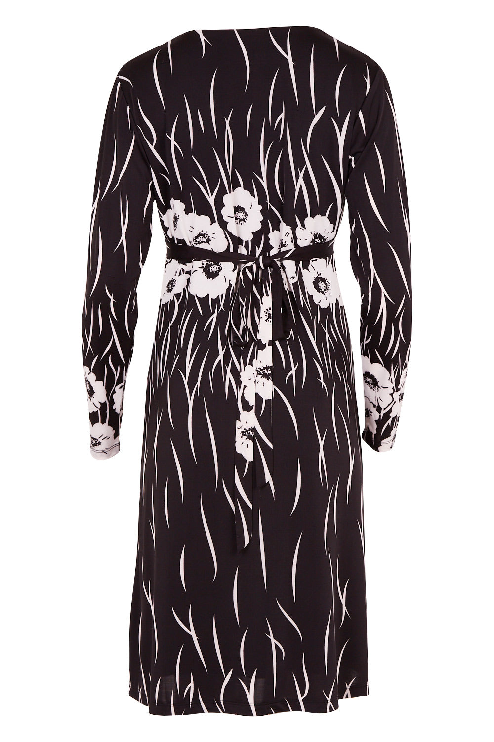 Product shot of the Wrap Dress in colour BlackIvory (Black), from the back