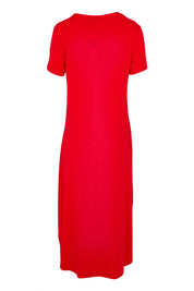 Product shot of the Summer Cotton Blend Pocket Dress in colour Red (Red), from the back