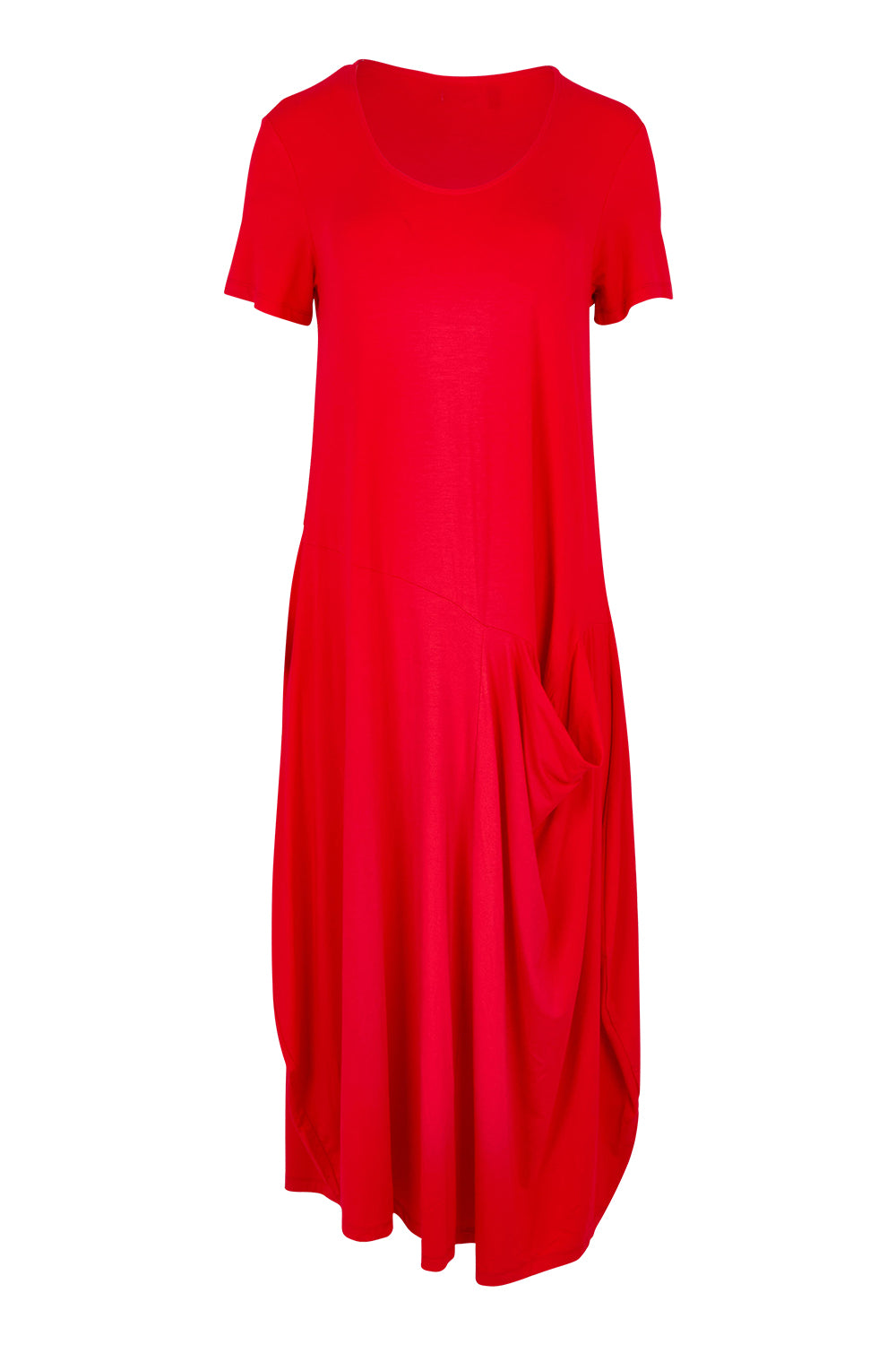 Product shot of the Summer Cotton Blend Pocket Dress in colour Red (Red), from the front