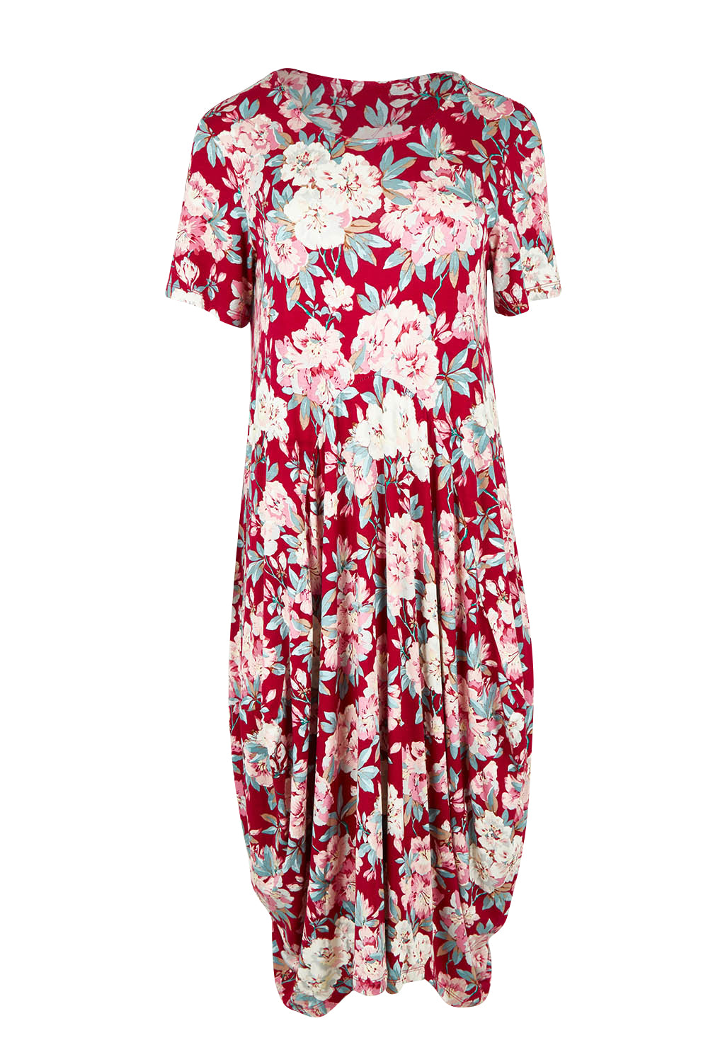Product shot of the Cap Sleeve Bounce Dress in colour Cherry (Red), from the front