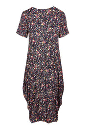 Product shot of the Cap Sleeve Bounce Dress in colour Floral (Black), from the back
