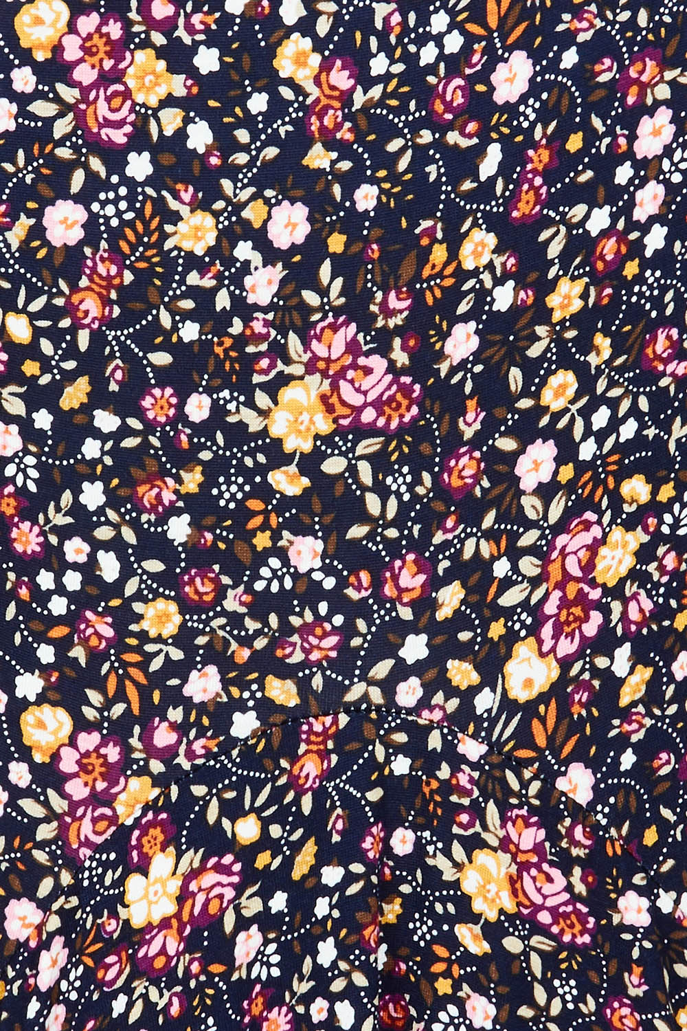 Product shot of the Cap Sleeve Bounce Dress in colour Floral (Black), detail