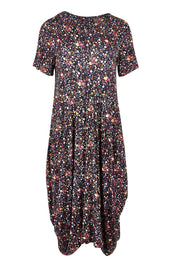 Product shot of the Cap Sleeve Bounce Dress in colour Floral (Black), from the front