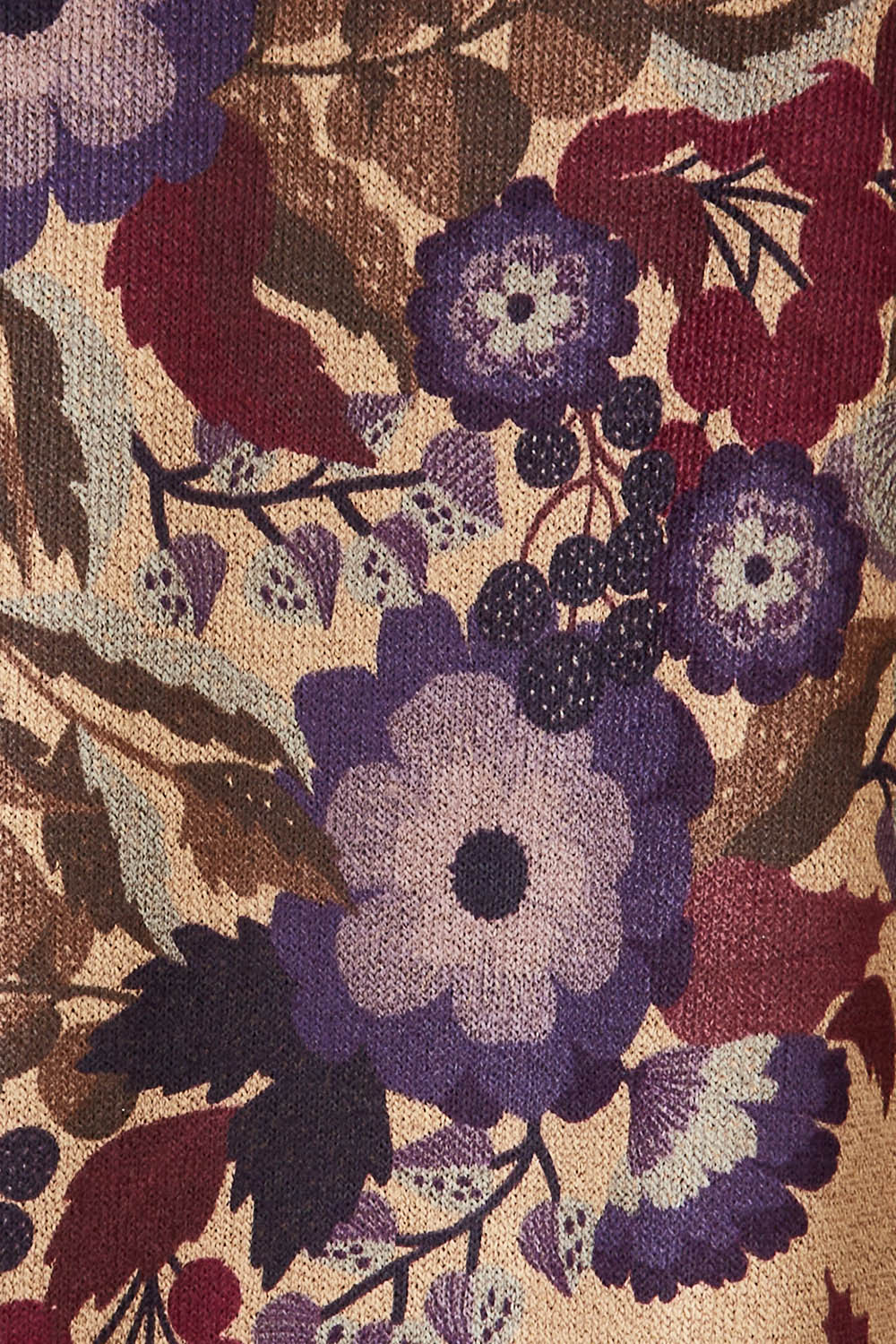 Product shot of the Printed Cape Dress in colour Plum, detail