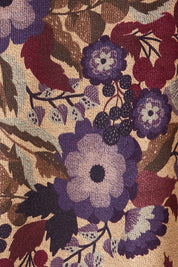 Product shot of the Printed Cape Dress in colour Plum, detail