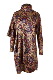Product shot of the Printed Cape Dress in colour Plum, from the front
