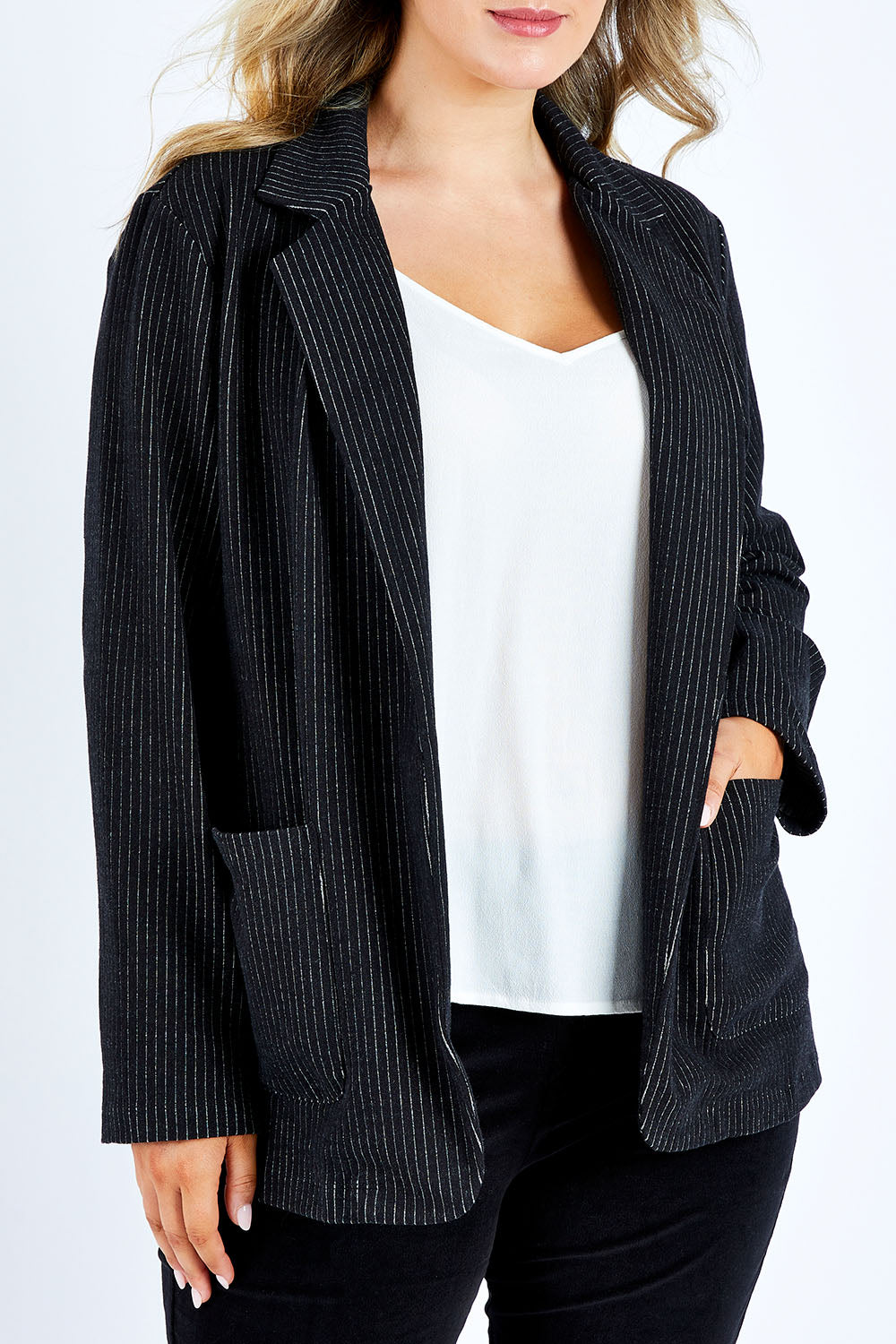 Preloved Pinstripe Jacket - Black