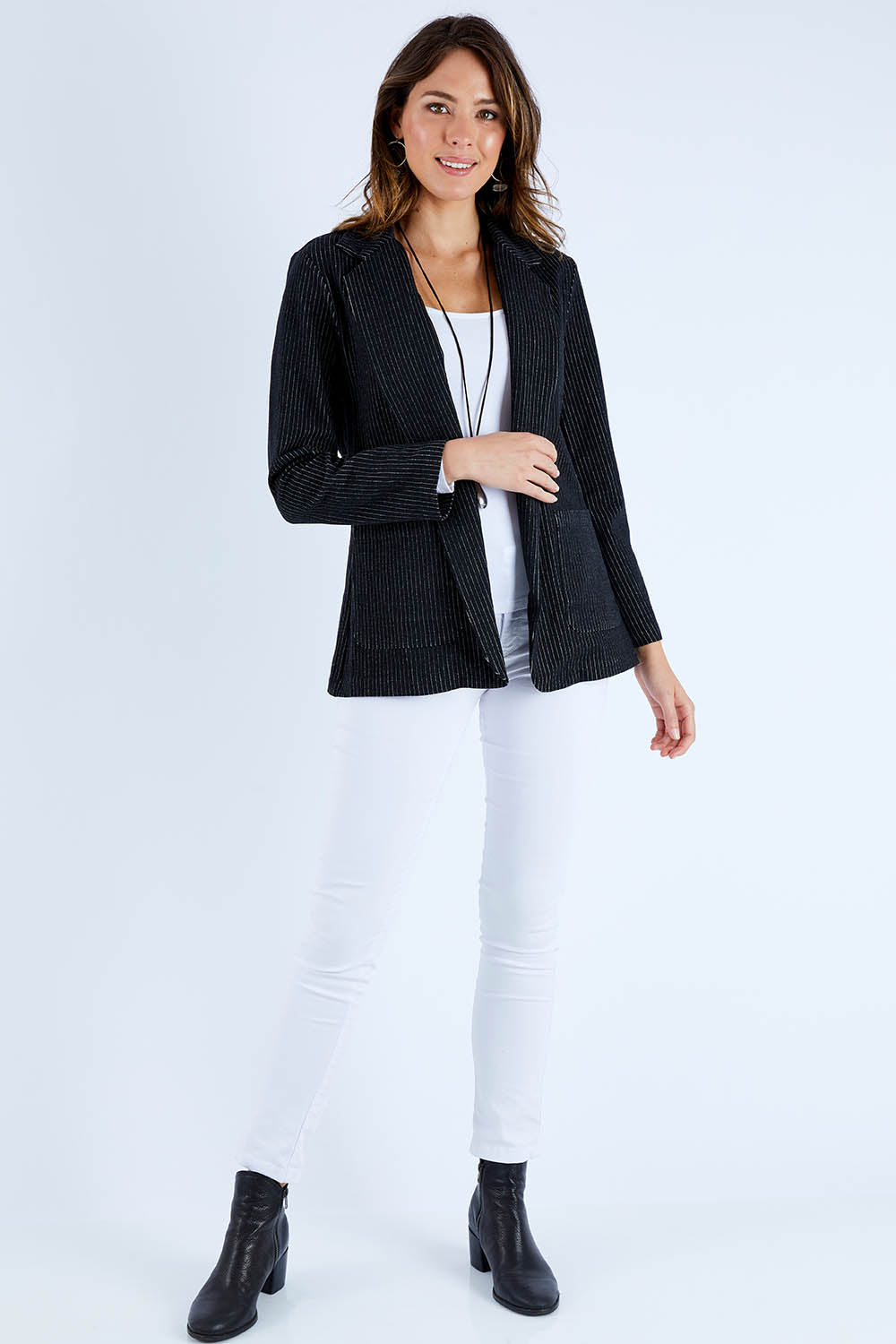 Preloved Pinstripe Jacket - Black