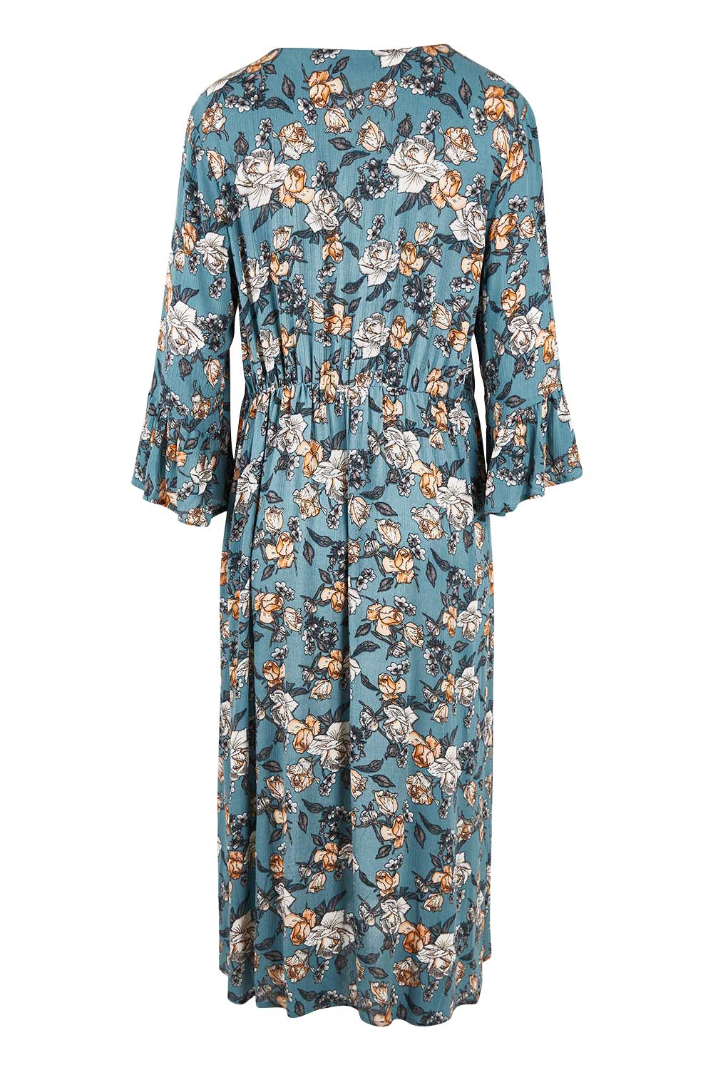 Product shot of the Gemma Ruffle Dress in colour Mint (Green), from the back