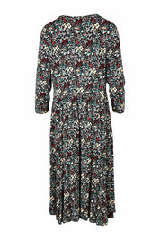 Product shot of the Jessie 3/4 Sleeve Dress in colour Ditsy (Blue), from the back
