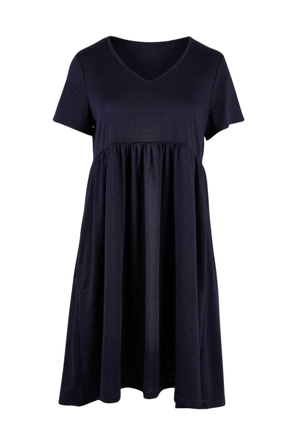 Product shot of the Short Sleeve Holiday Dress in colour Navy (Blue), from the front