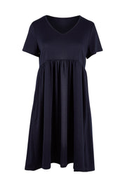 Product shot of the Short Sleeve Holiday Dress in colour Navy (Blue), from the front