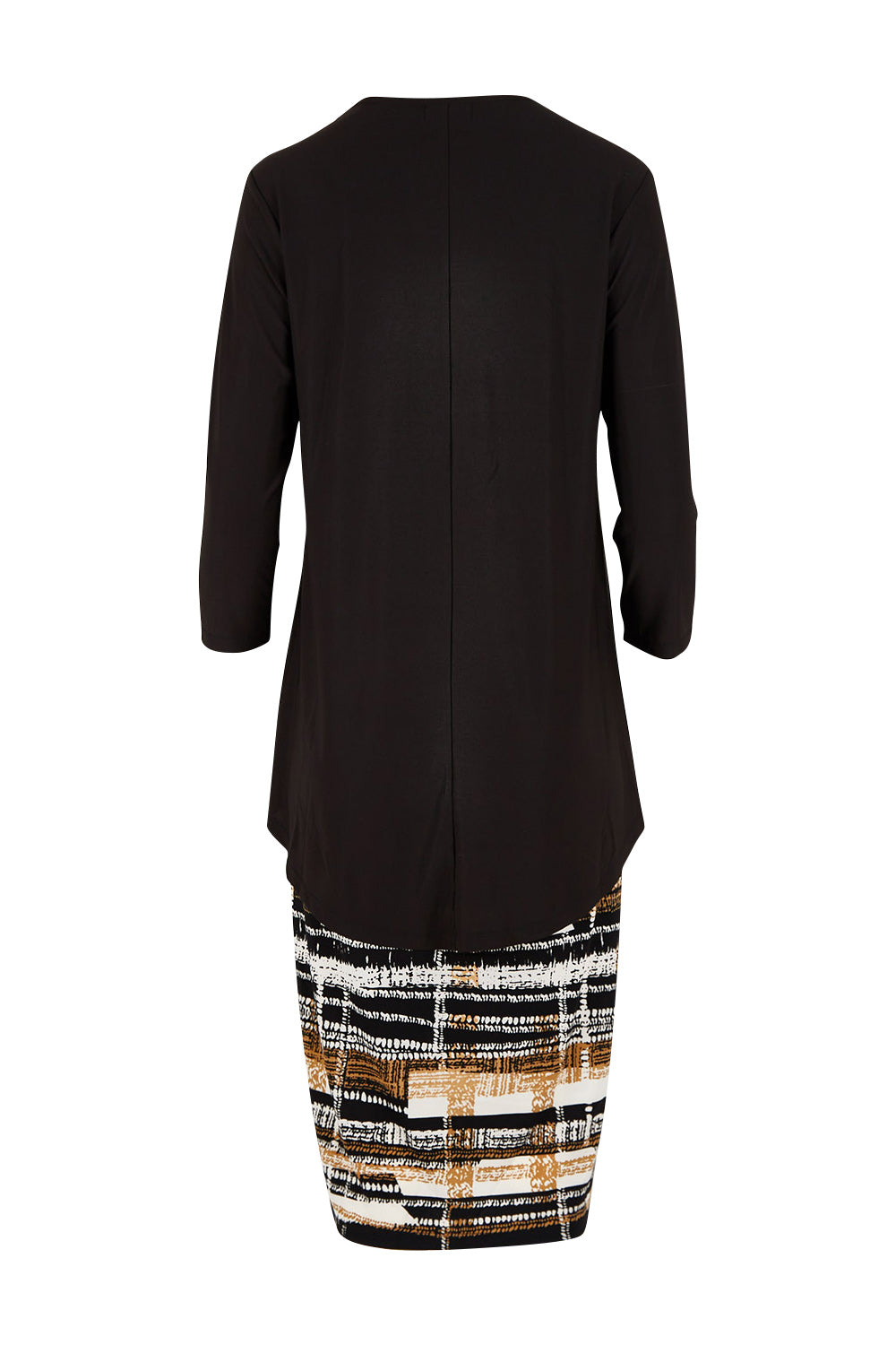 Product shot of the Forgiveness Long Dress in colour Camelblk (Black), from the back