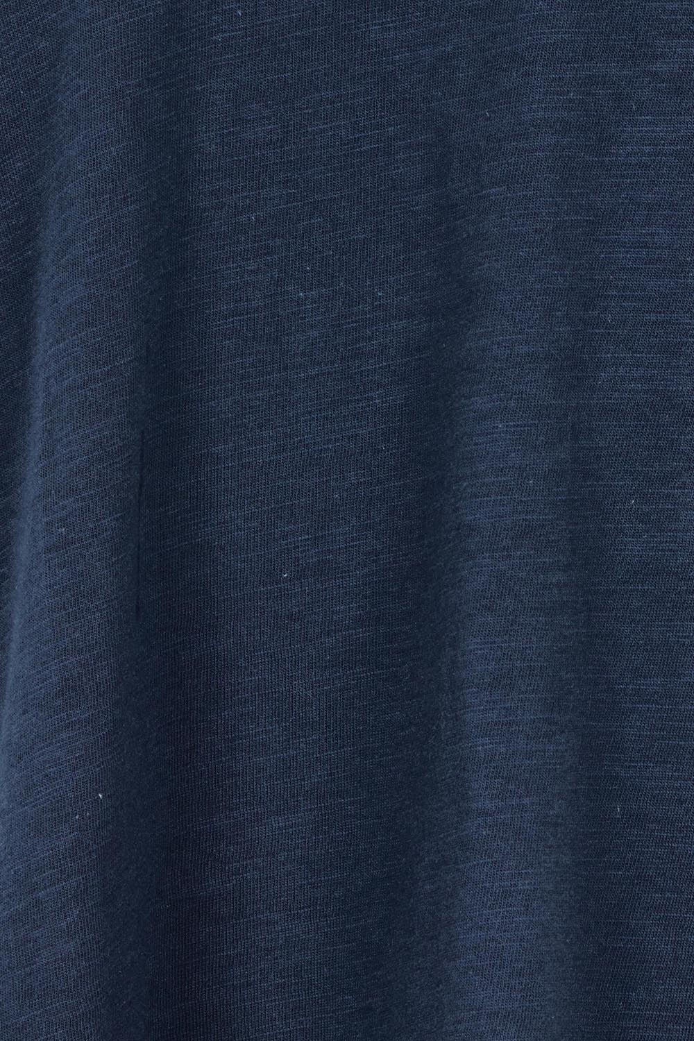Product shot of the Ruffle Tee Top in colour Navy (Blue), detail