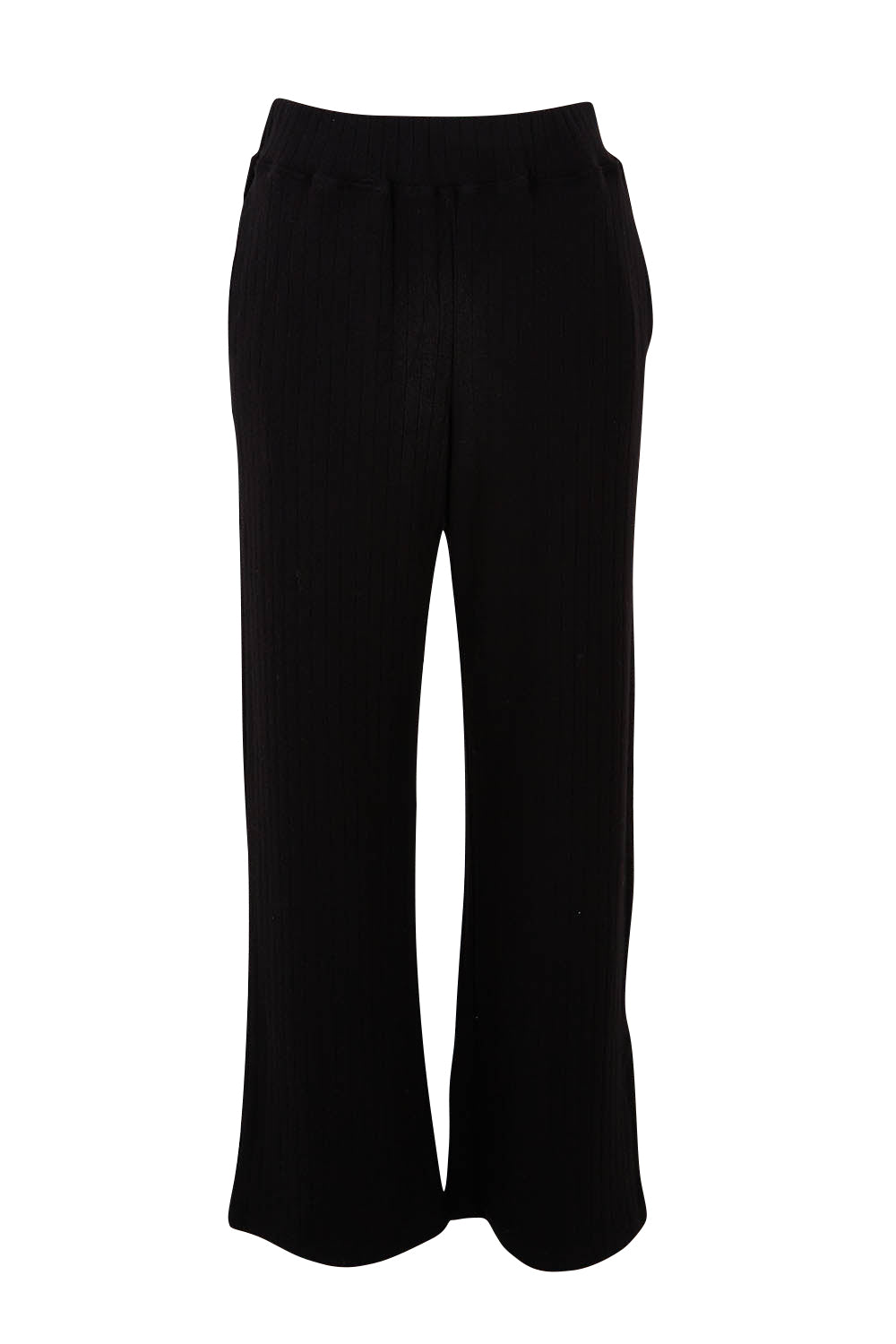 Product shot of the Rachel Rib Pant in colour Black (Black), from the front
