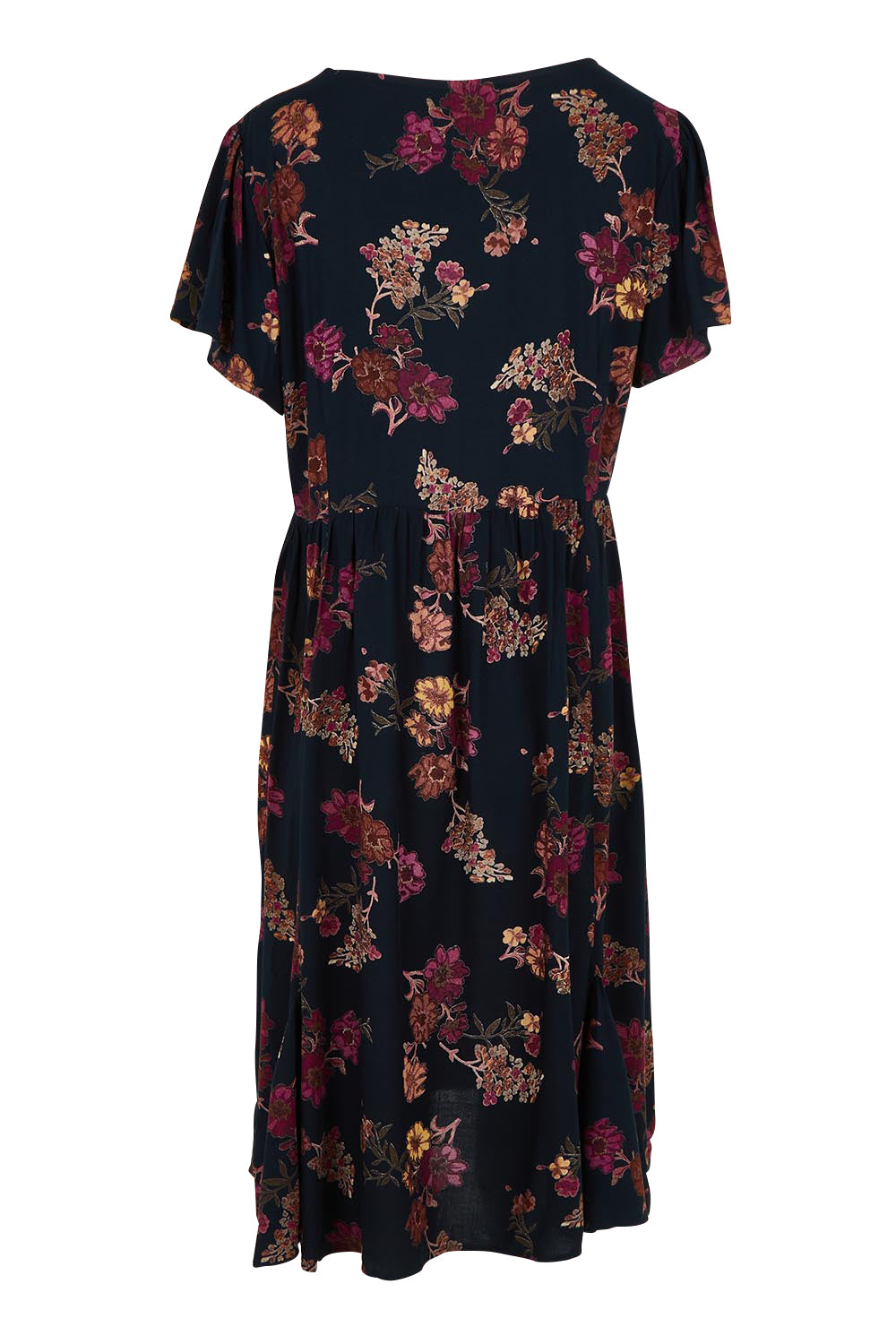 Product shot of The Flounce Dress in colour Navypink (Blue), from the back