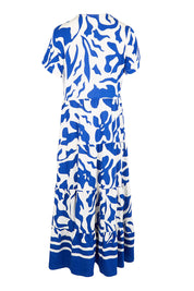Product shot of the Tier Garden Dress – Blue in colour Blue, from the back