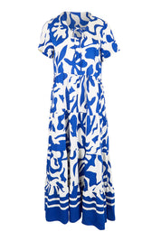 Product shot of the Tier Garden Dress – Blue in colour Blue, from the front
