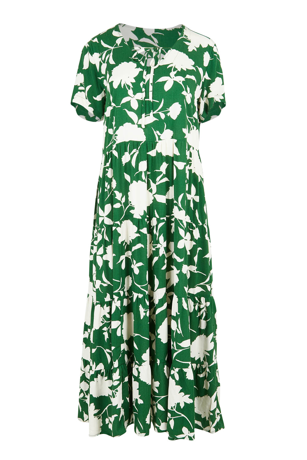 Product shot of the Tier Garden Dress in colour Green (Green), from the front
