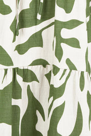 Product shot of the Border Tier  Dress in colour Green (Green), detail