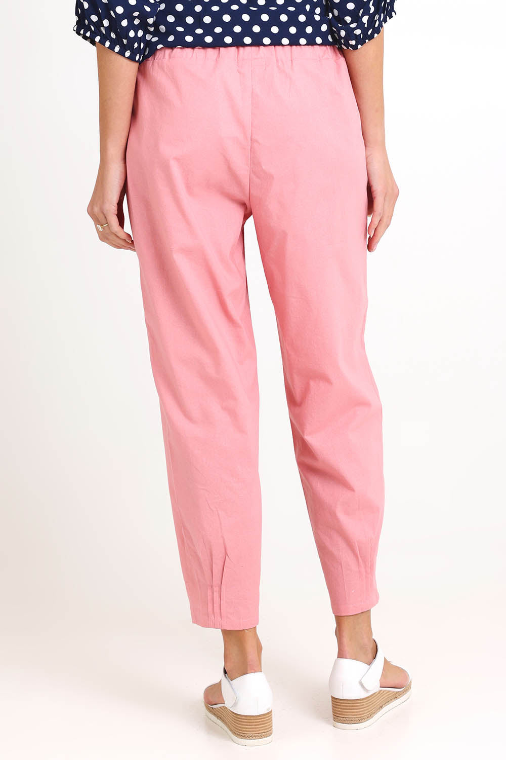 Model Madelinec wearing size 10 of the Cotton Linen Comfort Pant – Cinnamon in colour Cinnamon, from the back