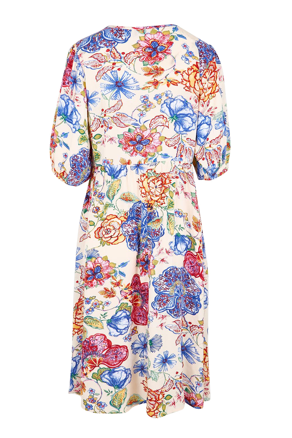 Product shot of the Billow Pocket Print Dress – Ivory in colour Ivory, from the back