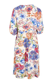 Product shot of the Billow Pocket Print Dress – Ivory in colour Ivory, from the back