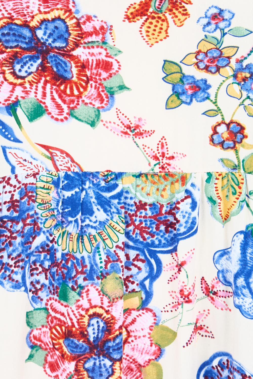 Product shot of the Billow Pocket Print Dress – Ivory in colour Ivory, showing detail