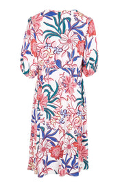Product shot of the Billow Pocket Print Dress – Pink in colour Pink, from the back