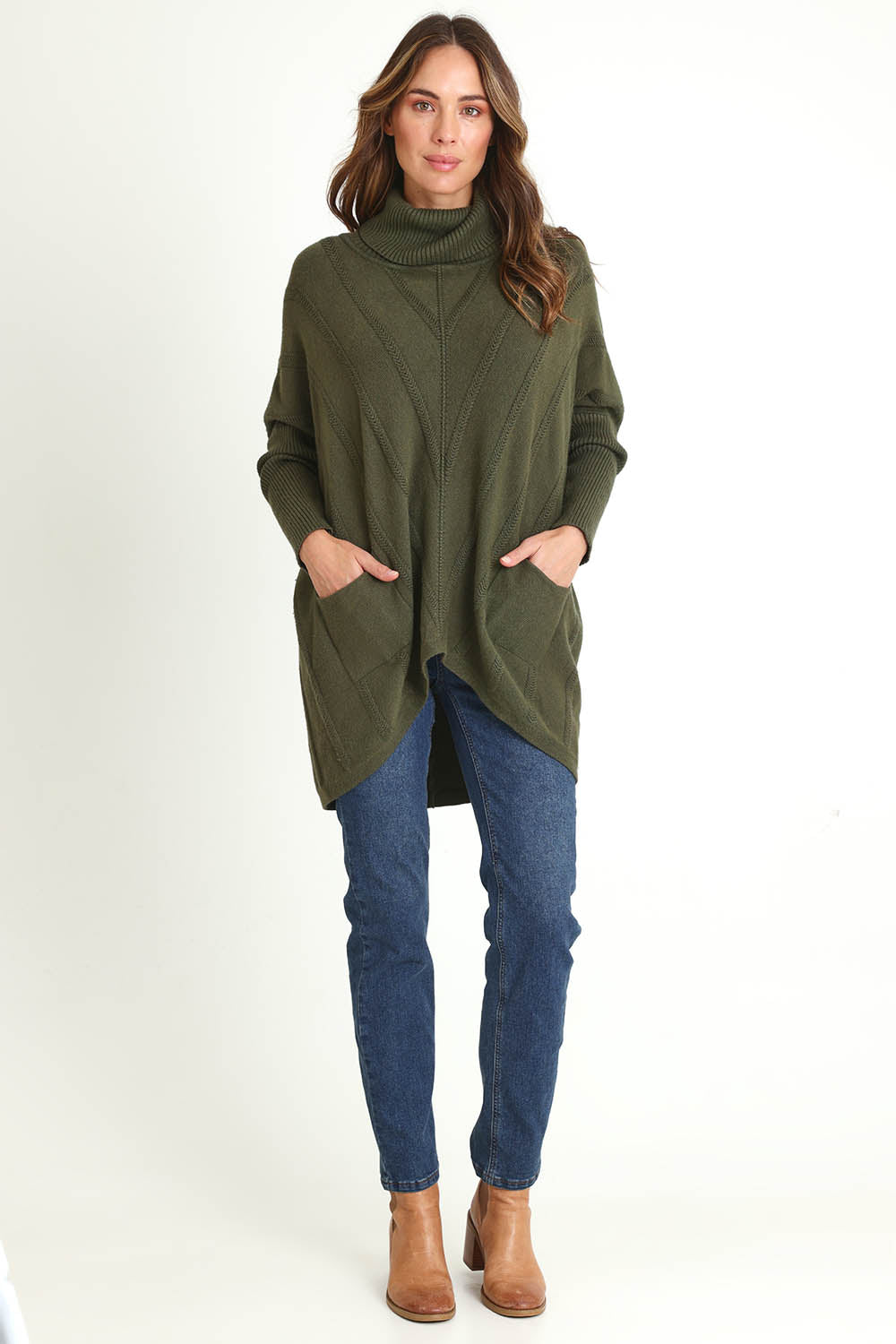 Polo Tunic Knit Jumper – Khaki