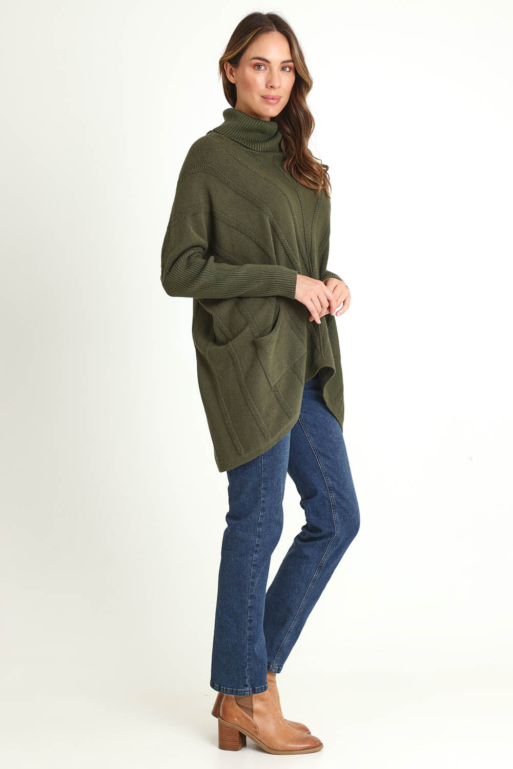 Polo Tunic Knit Jumper – Khaki