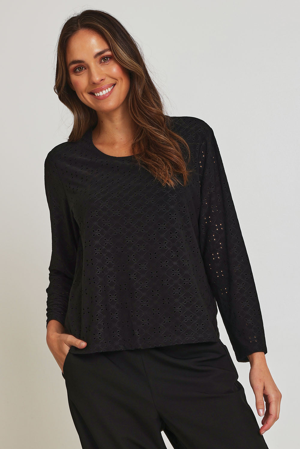 Preloved Lace Broderie Top - Black