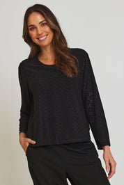 Preloved Lace Broderie Top - Black