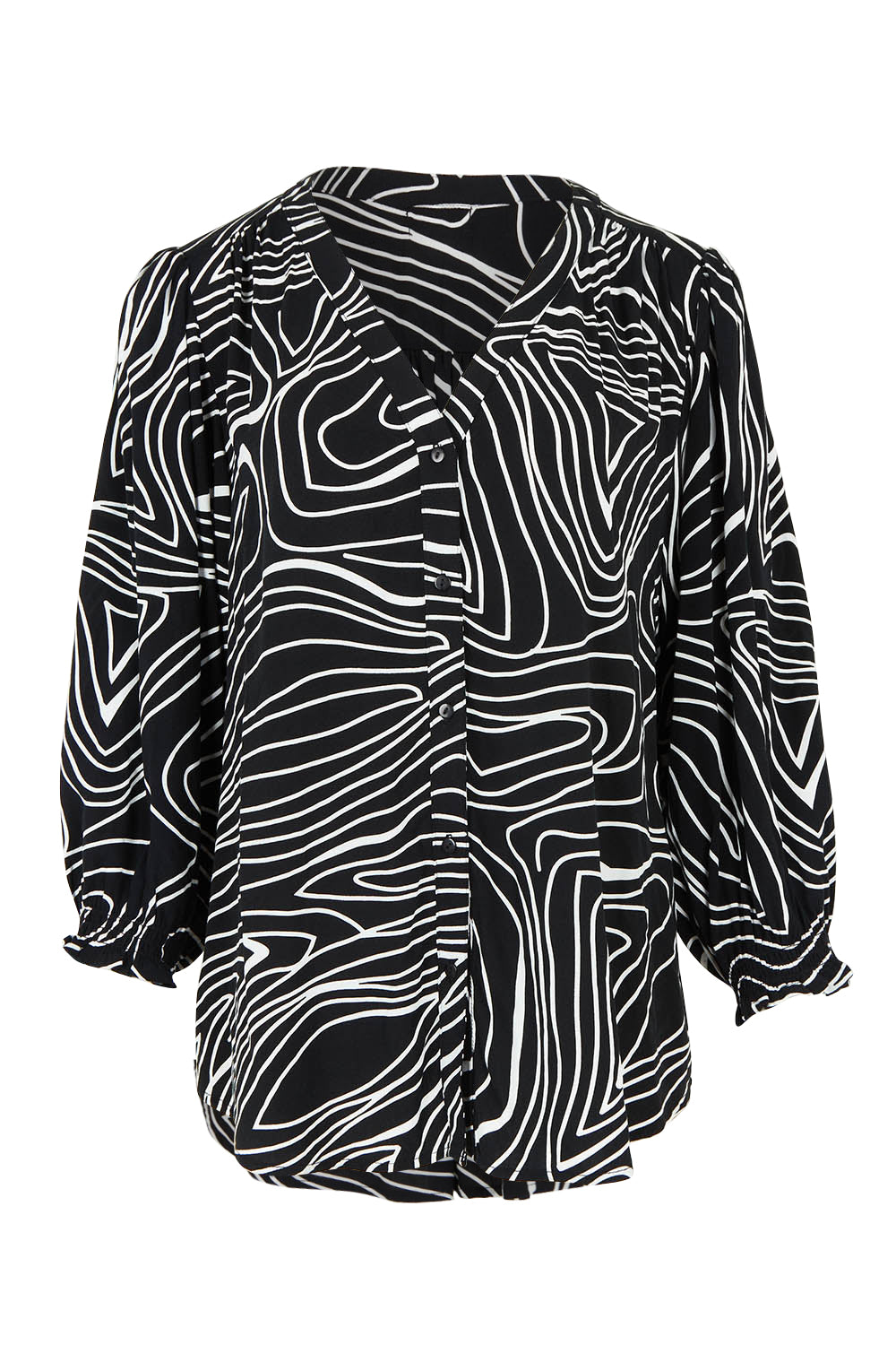 Product shot of the Black And White Button Up Shirt in colour Blackwhite (Black), from the front