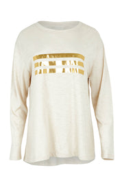 Product shot of the Foiling Around Cotton Tee in colour Oatmeal, from the front