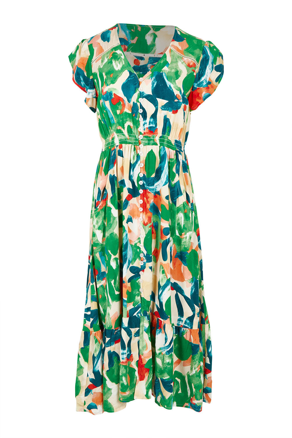 Product shot of the Jilly Dress in colour Green (Green), from the front
