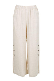Product shot of the Linen Shores Pant – Sand in colour Sand, from the front