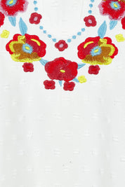 Product shot of the Embroidered Dobi Top in colour White (White), detail