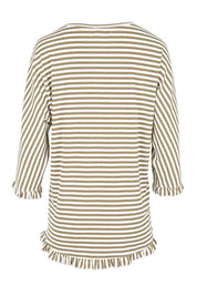 Product shot of the Stripe Ruffle Top – Bark in colour Bark, from the back
