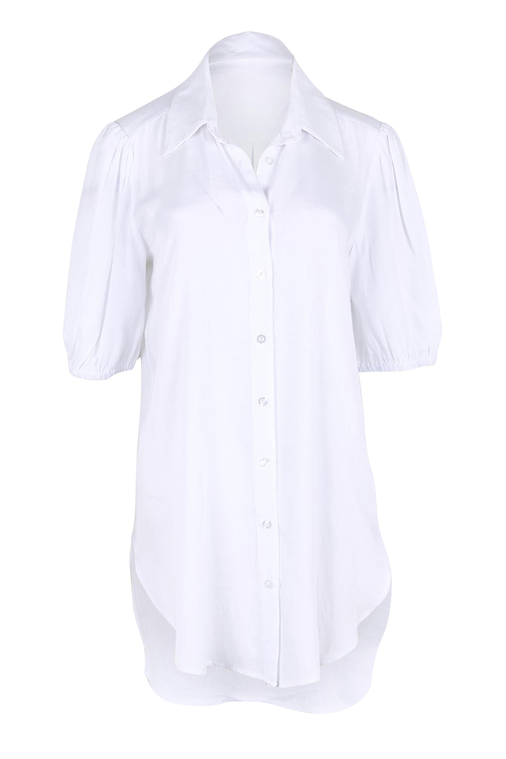 Product shot of the Drawstring Tunic Shirt – White in colour White, from the front