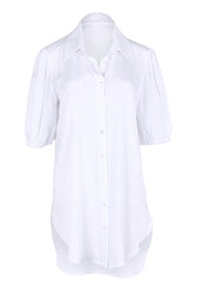 Product shot of the Drawstring Tunic Shirt – White in colour White, from the front