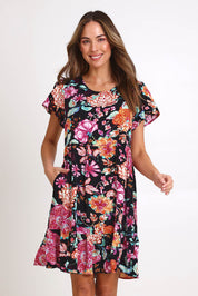 Model Madelinec wearing size 10 of the Heatwave Dress – Black in colour Black, in a cropped view