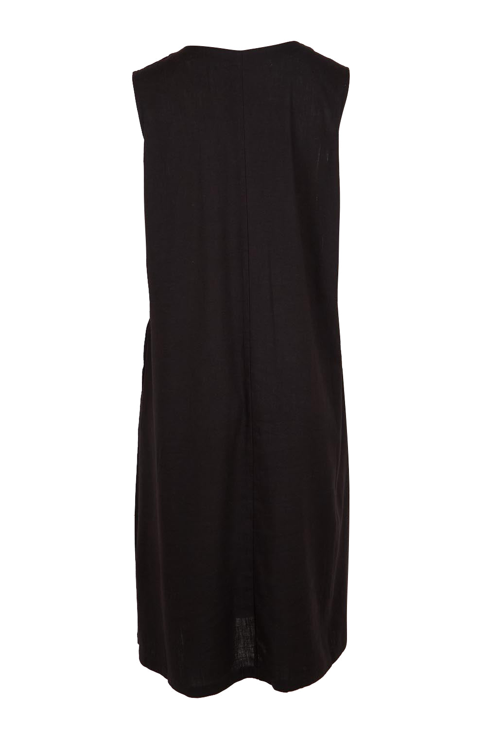 Product shot of the Linen Shift Dress – Black in colour Black, from the back