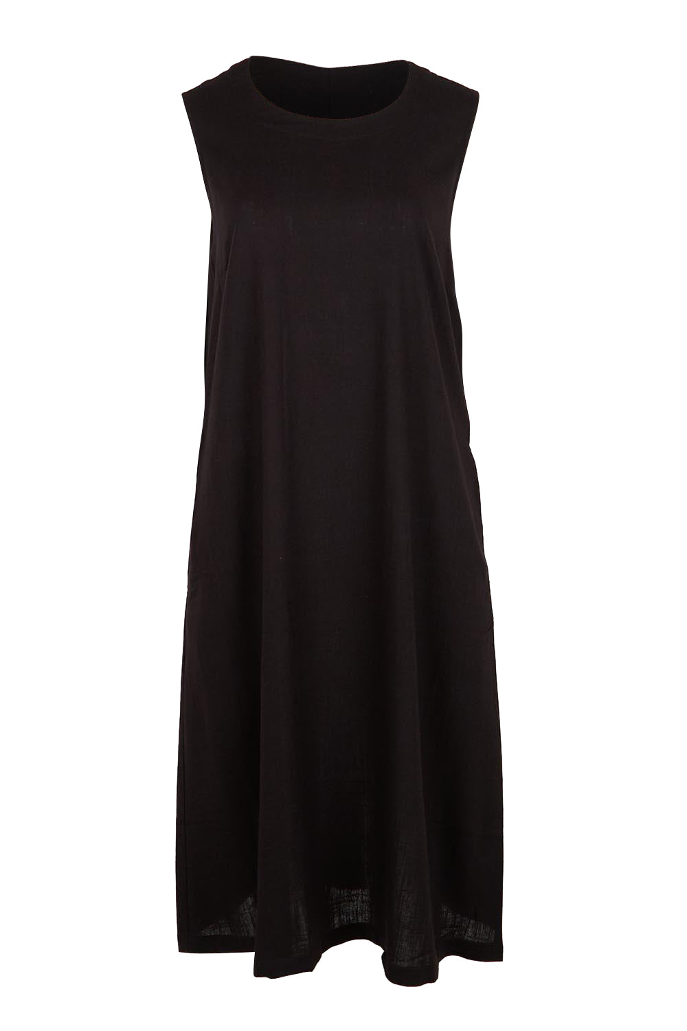 Product shot of the Linen Shift Dress – Black in colour Black, from the front