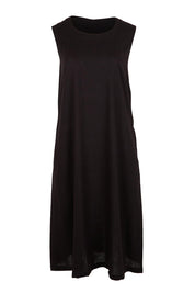 Product shot of the Linen Shift Dress – Black in colour Black, from the front