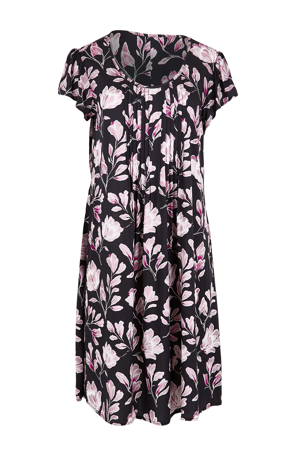 Product shot of the Kirra Pintuck Dress – Blkfloral in colour Blkfloral, from the front