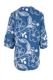 Product shot of the Embroidered Button Top – Blue in colour Blue, from the back