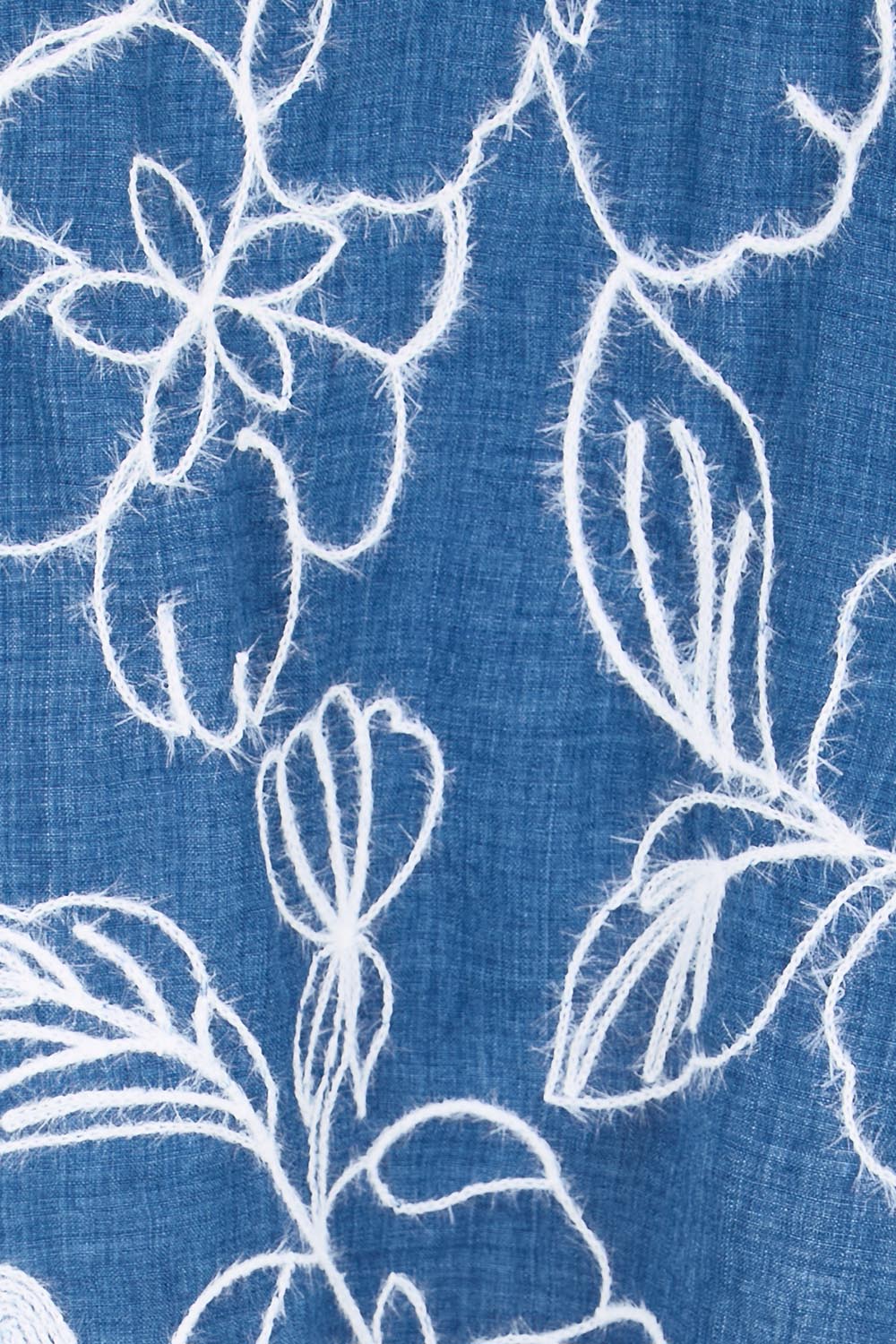 Product shot of the Embroidered Button Top – Blue in colour Blue, showing detail