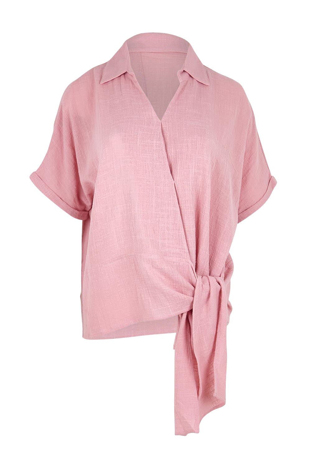 Product shot of the Core Wrap Over Top – Rose in colour Rose, from the front